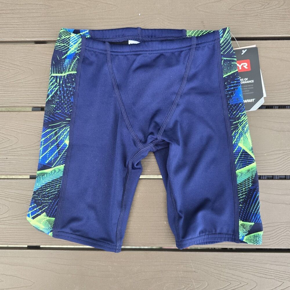TYR Youth Boy's Durafast Elite Axis Hero Blue Green Jammer Sz 24 NEW